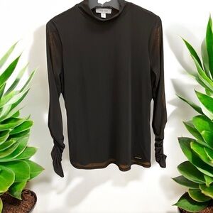 Nine West Womens Top Size S Classy Black Sheer Long Sleeves Lined Cinched Sleeve